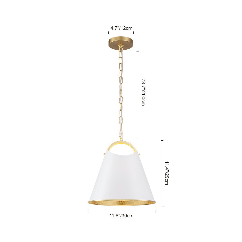 Ildvuvux Mid-Century Conical White Gold Metal Pendant Light