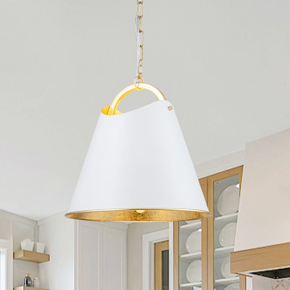 Ildvuvux Mid-Century Conical White Gold Metal Pendant Light