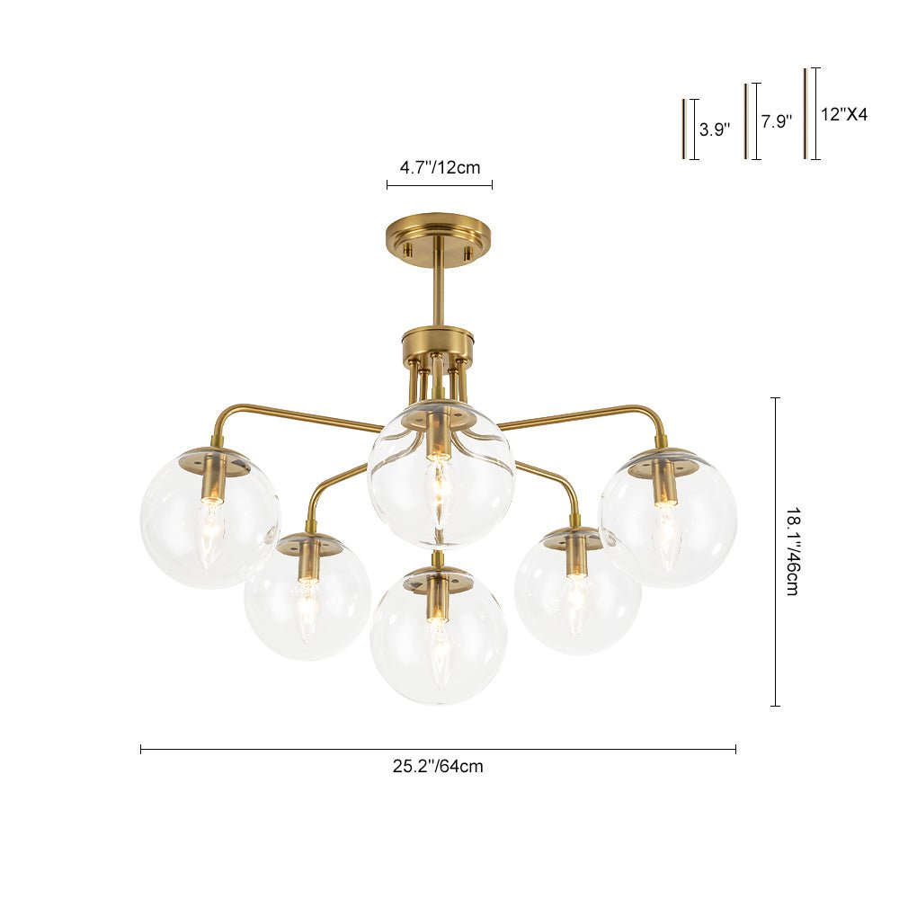 Aevuvix Mid-Century Bubble Sputnik Glass Semi Flush Chandelier - Lamp Copper