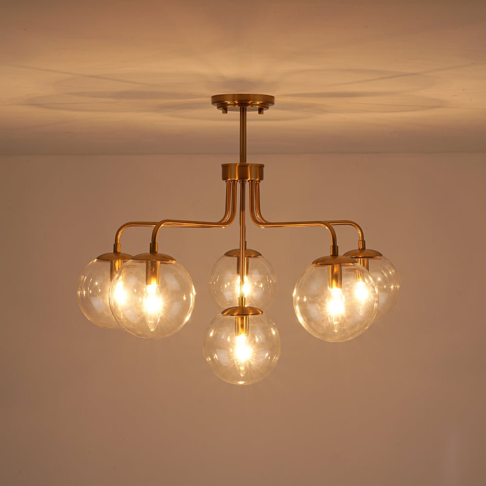 Aevuvix Mid-Century Bubble Sputnik Glass Semi Flush Chandelier - Lamp Copper