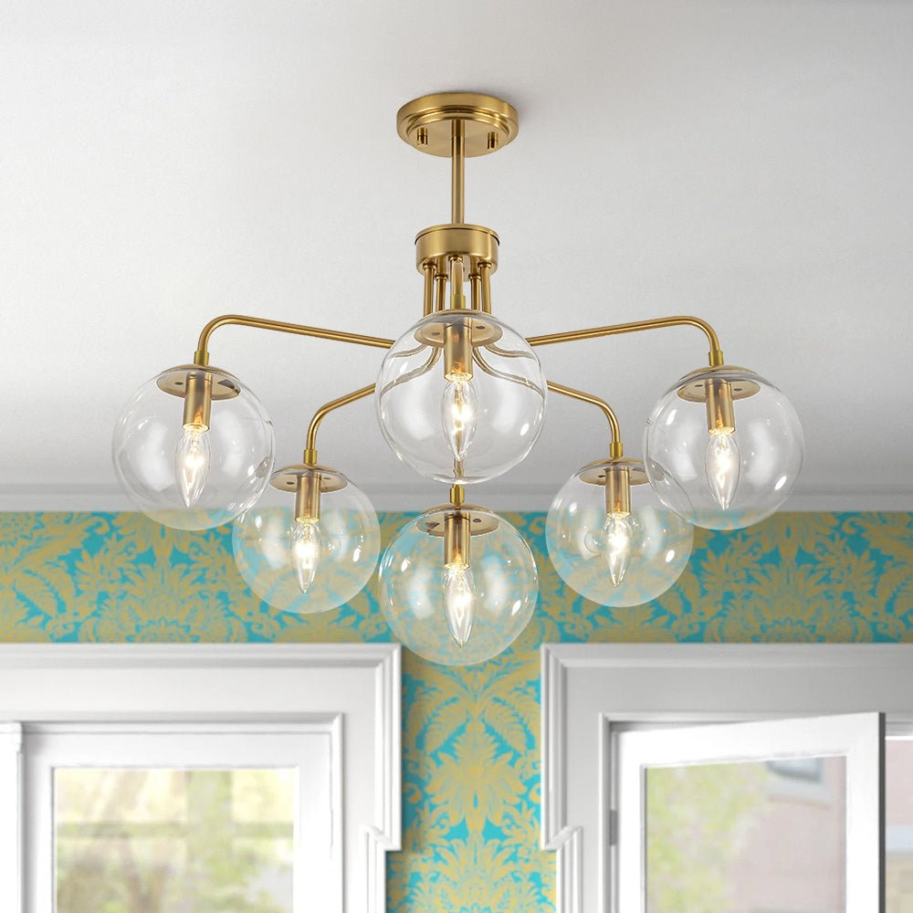 Aevuvix Mid-Century Bubble Sputnik Glass Semi Flush Chandelier - Lamp Copper