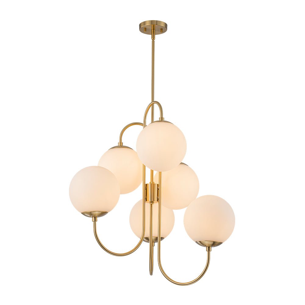 Rauduvyr Mid-Century Goose Arm Tiered Opal Glass Chandelier