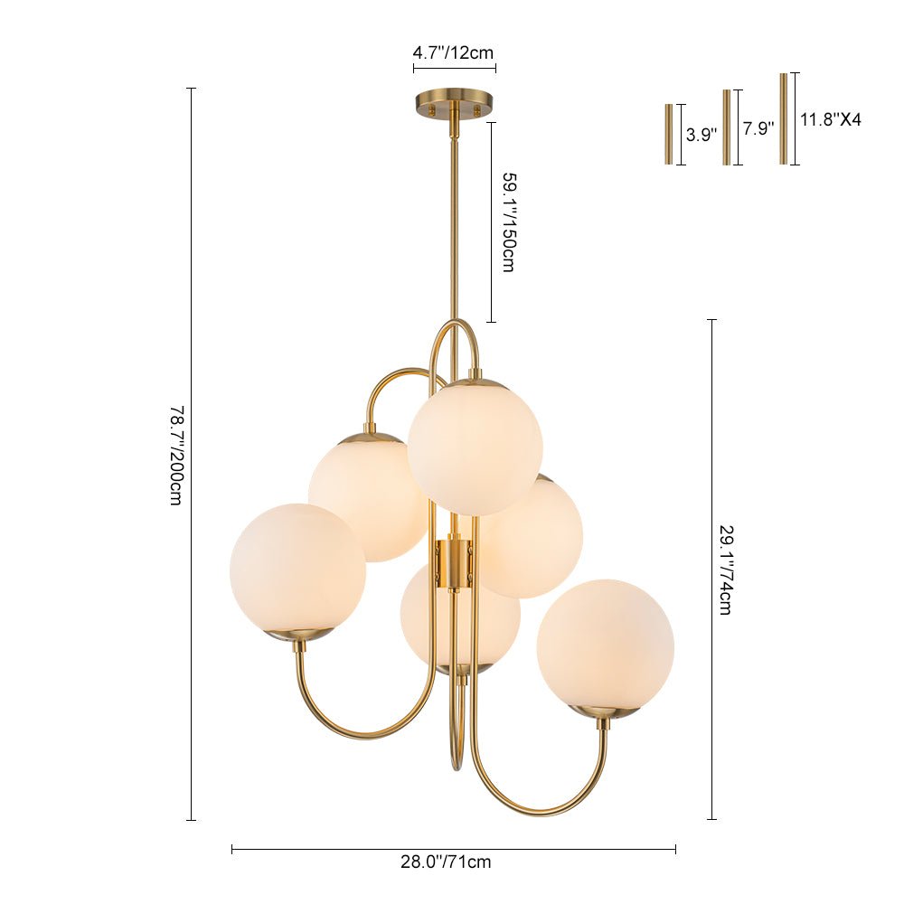 Rauduvyr Mid-Century Goose Arm Tiered Opal Glass Chandelier