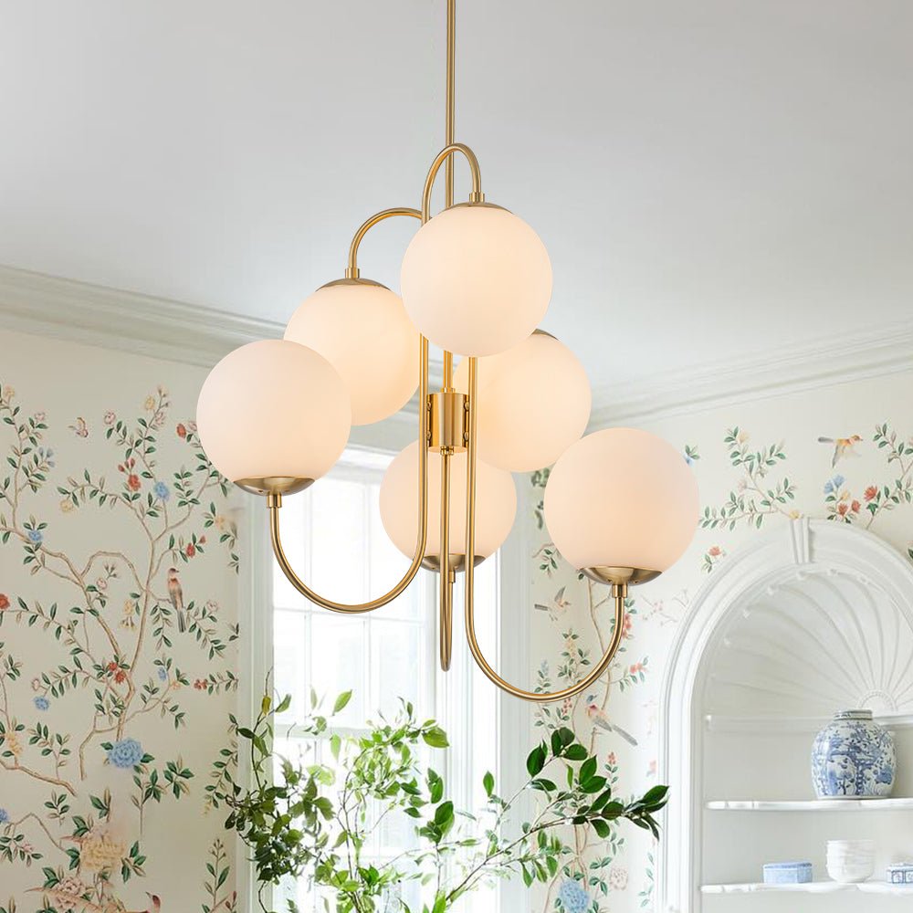 Rauduvyr Mid-Century Goose Arm Tiered Opal Glass Chandelier