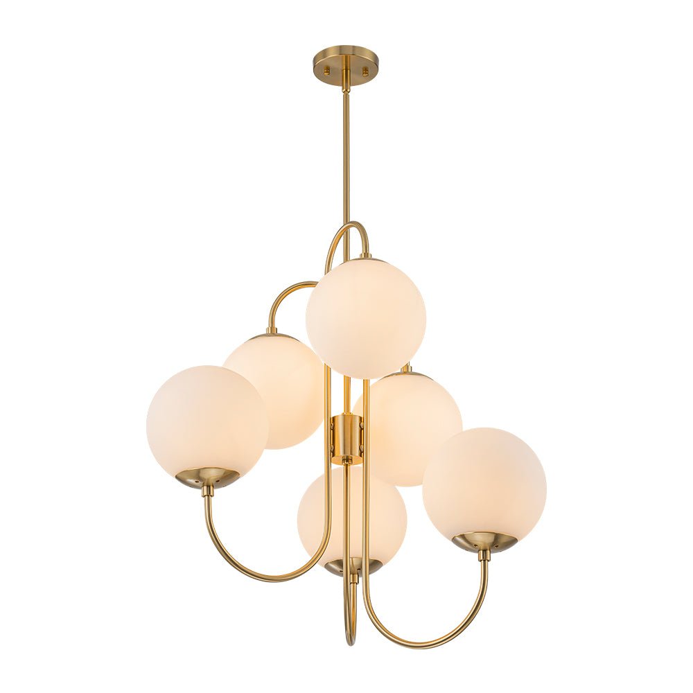 Rauduvyr Mid-Century Goose Arm Tiered Opal Glass Chandelier