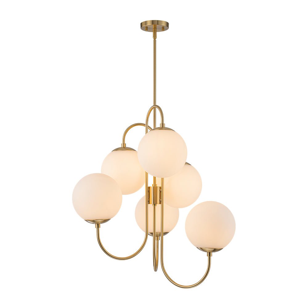 Rauduvyr Mid-Century Goose Arm Tiered Opal Glass Chandelier