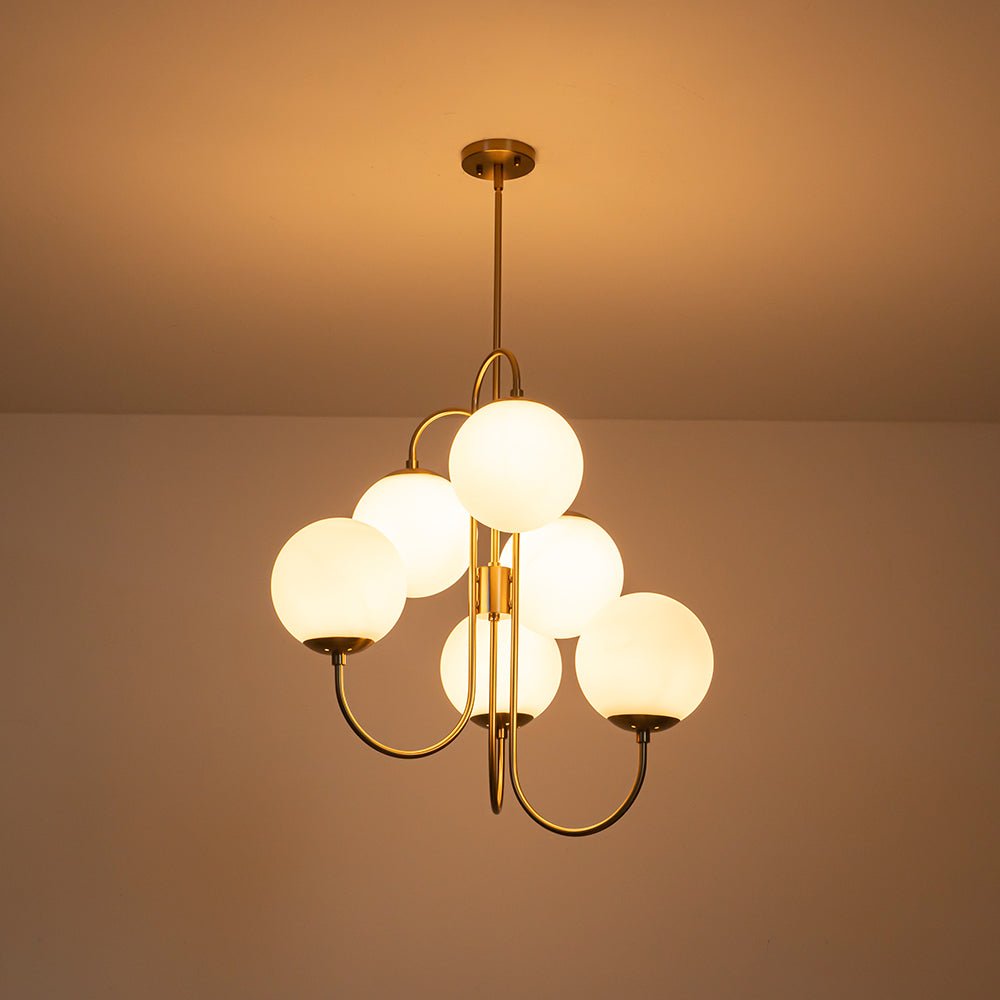 Rauduvyr Mid-Century Goose Arm Tiered Opal Glass Chandelier