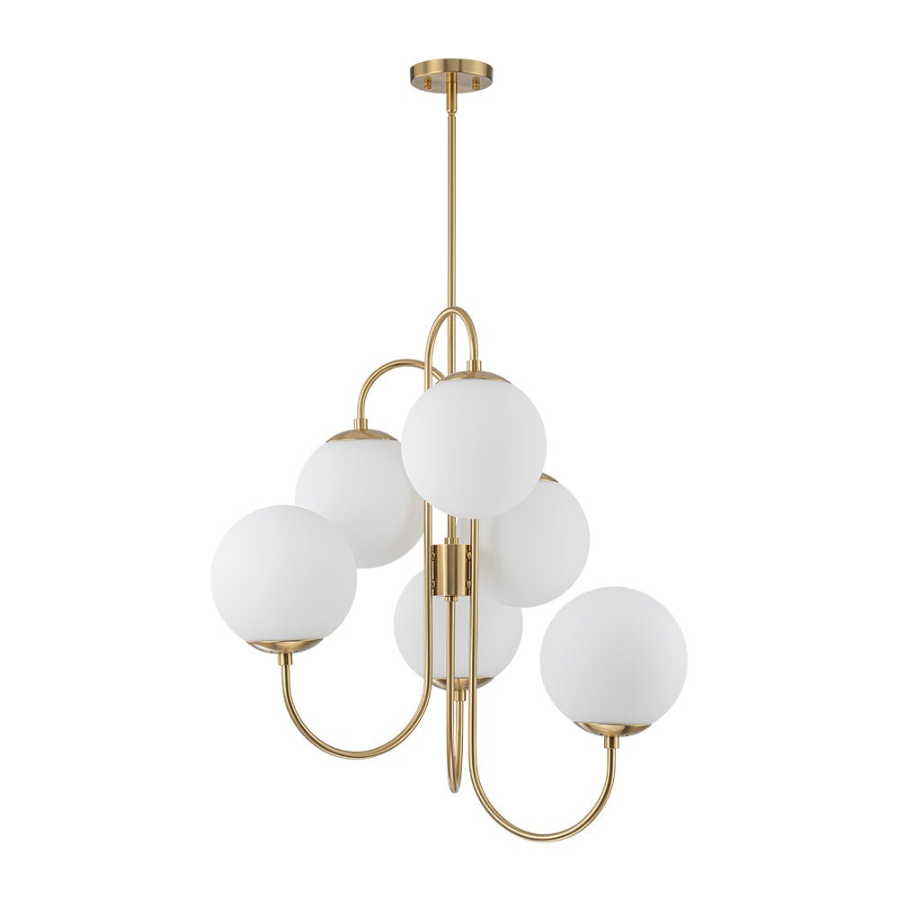 Rauduvyr Mid-Century Goose Arm Tiered Opal Glass Chandelier