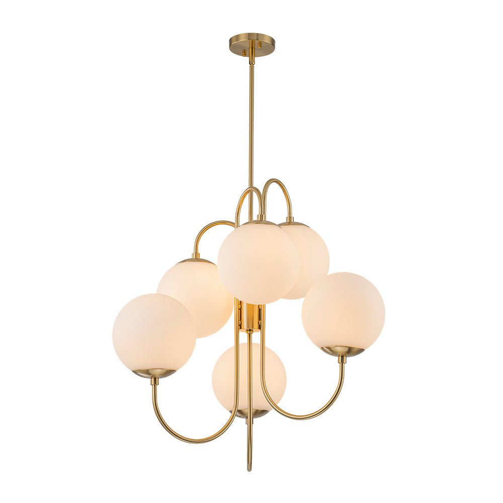 Rauduvyr Mid-Century Goose Arm Tiered Opal Glass Chandelier