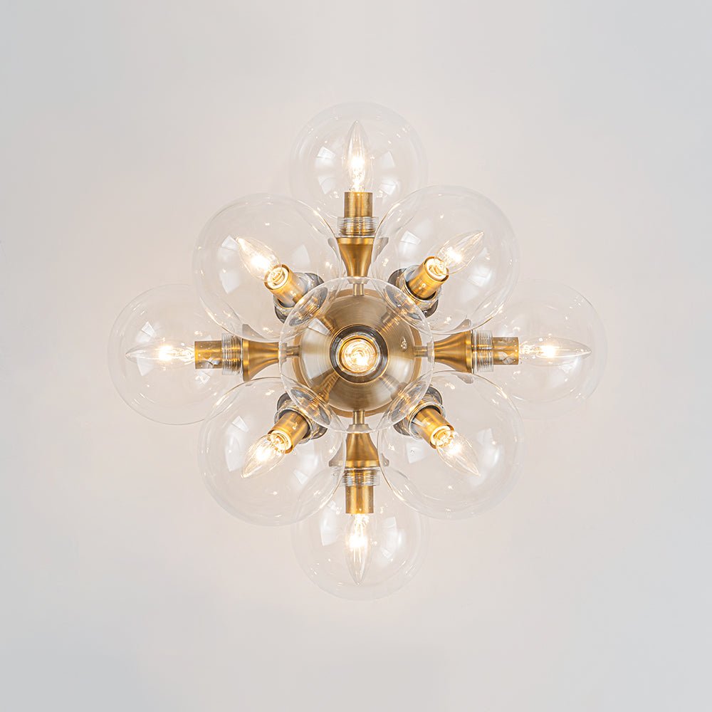 Tinduvyx Mid-Century Bubble Tiered Brass Glass Semi Flush Chandelier