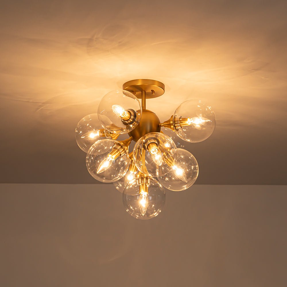 Tinduvyx Mid-Century Bubble Tiered Brass Glass Semi Flush Chandelier