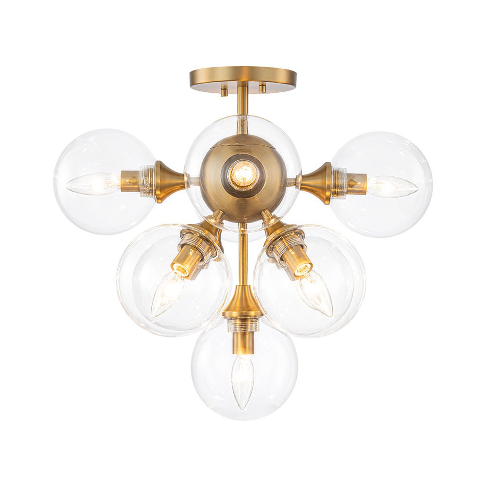 Tinduvyx Mid-Century Bubble Tiered Brass Glass Semi Flush Chandelier