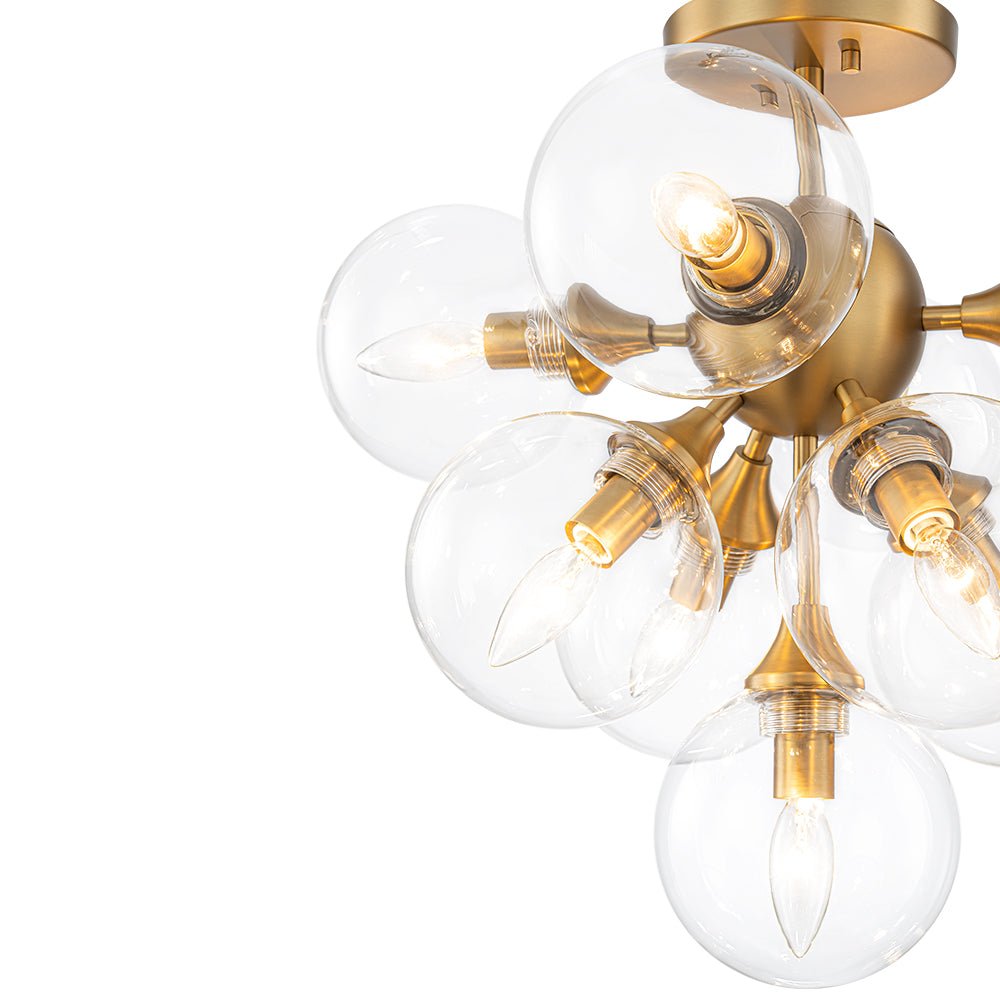 Tinduvyx Mid-Century Bubble Tiered Brass Glass Semi Flush Chandelier