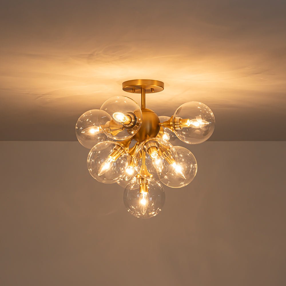 Tinduvyx Mid-Century Bubble Tiered Brass Glass Semi Flush Chandelier