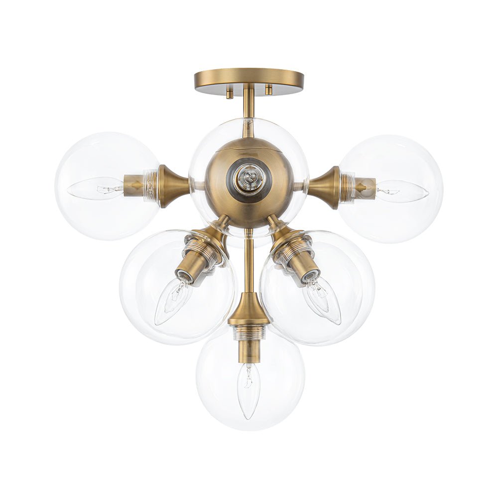 Tinduvyx Mid-Century Bubble Tiered Brass Glass Semi Flush Chandelier