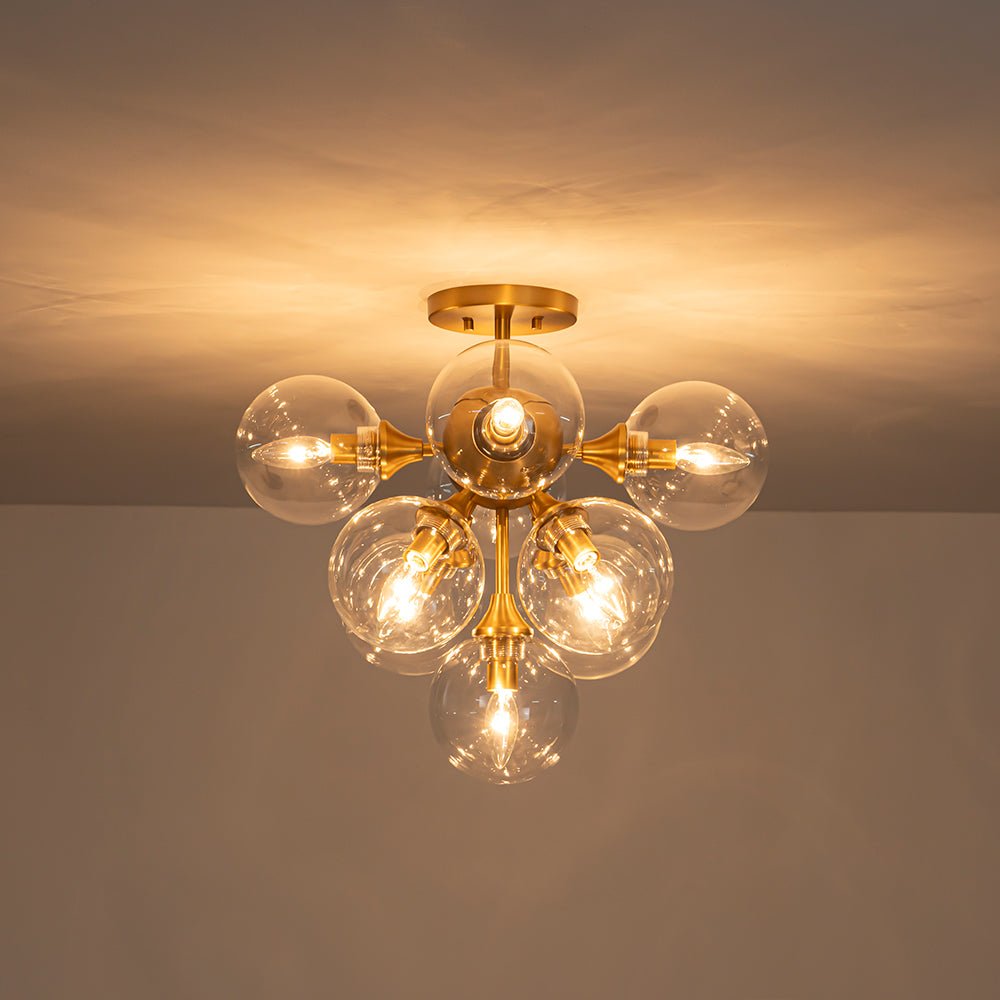 Tinduvyx Mid-Century Bubble Tiered Brass Glass Semi Flush Chandelier