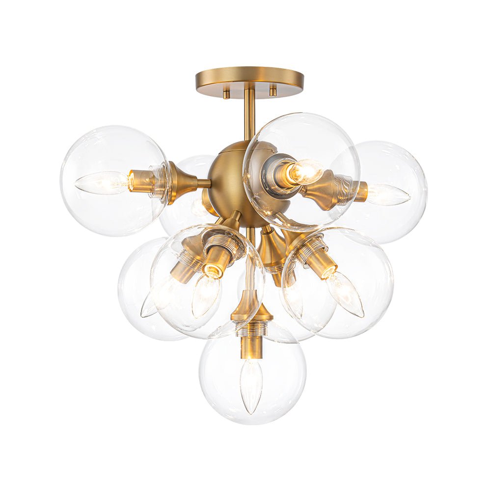 Tinduvyx Mid-Century Bubble Tiered Brass Glass Semi Flush Chandelier