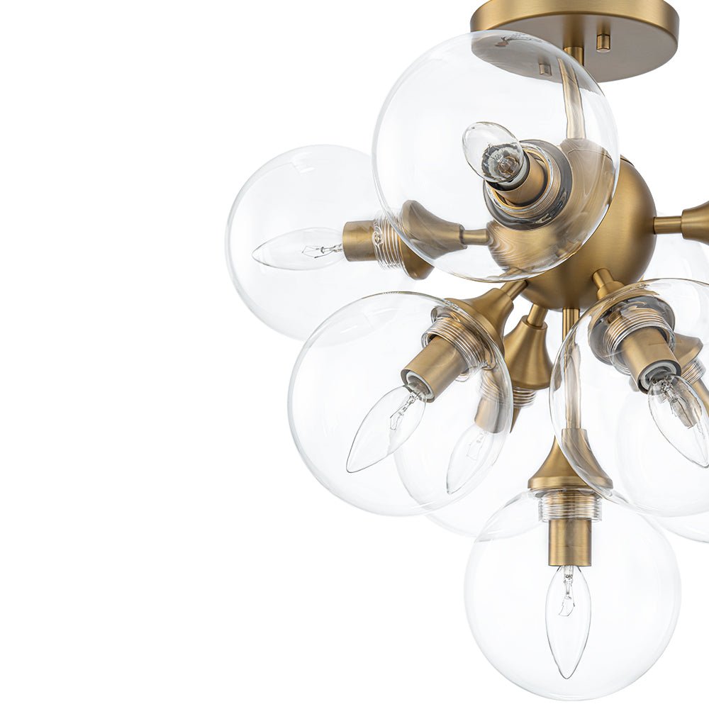 Tinduvyx Mid-Century Bubble Tiered Brass Glass Semi Flush Chandelier