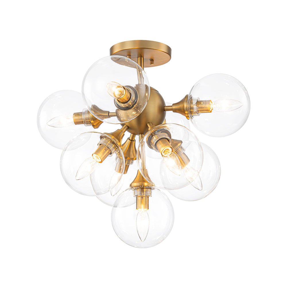 Tinduvyx Mid-Century Bubble Tiered Brass Glass Semi Flush Chandelier