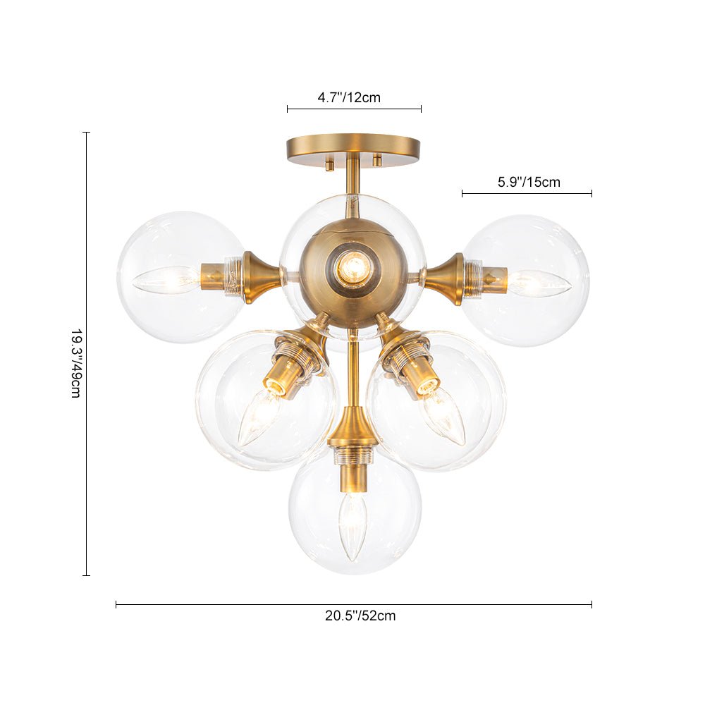 Tinduvyx Mid-Century Bubble Tiered Brass Glass Semi Flush Chandelier