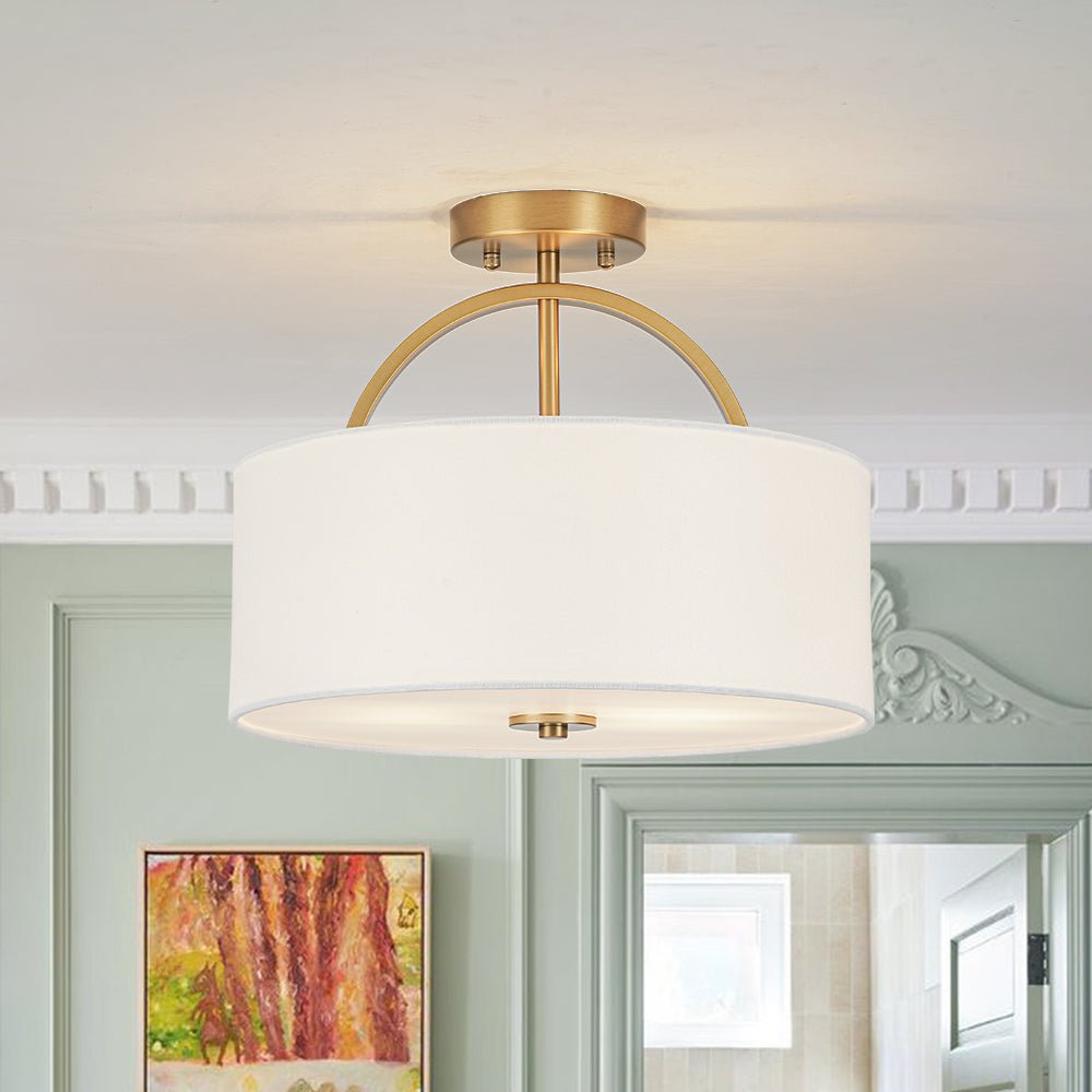 Glora Mid-Century Linen Metal Semi Flush Mount Ceiling Light