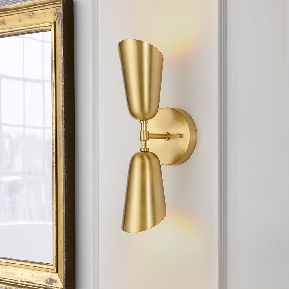 Caeluvum Mid-Century Brushed Dual Cone Metal Wall Lamp