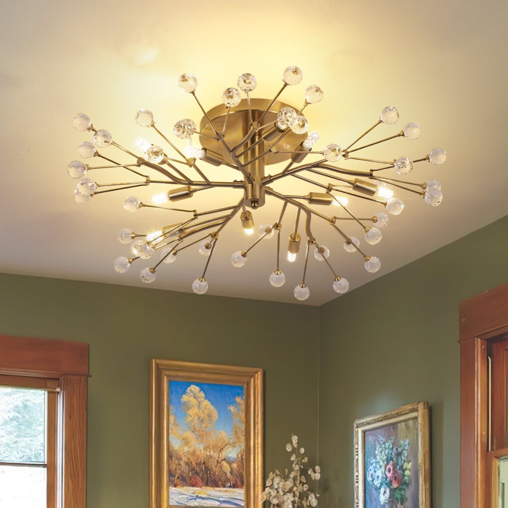 Himinuvox Mid-Century Firework Branching Crystal Semi Flush Mount Ceiling Light