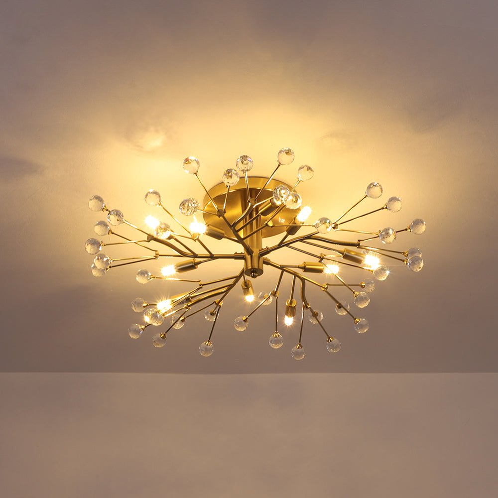Himinuvox Mid-Century Firework Branching Crystal Semi Flush Mount Ceiling Light