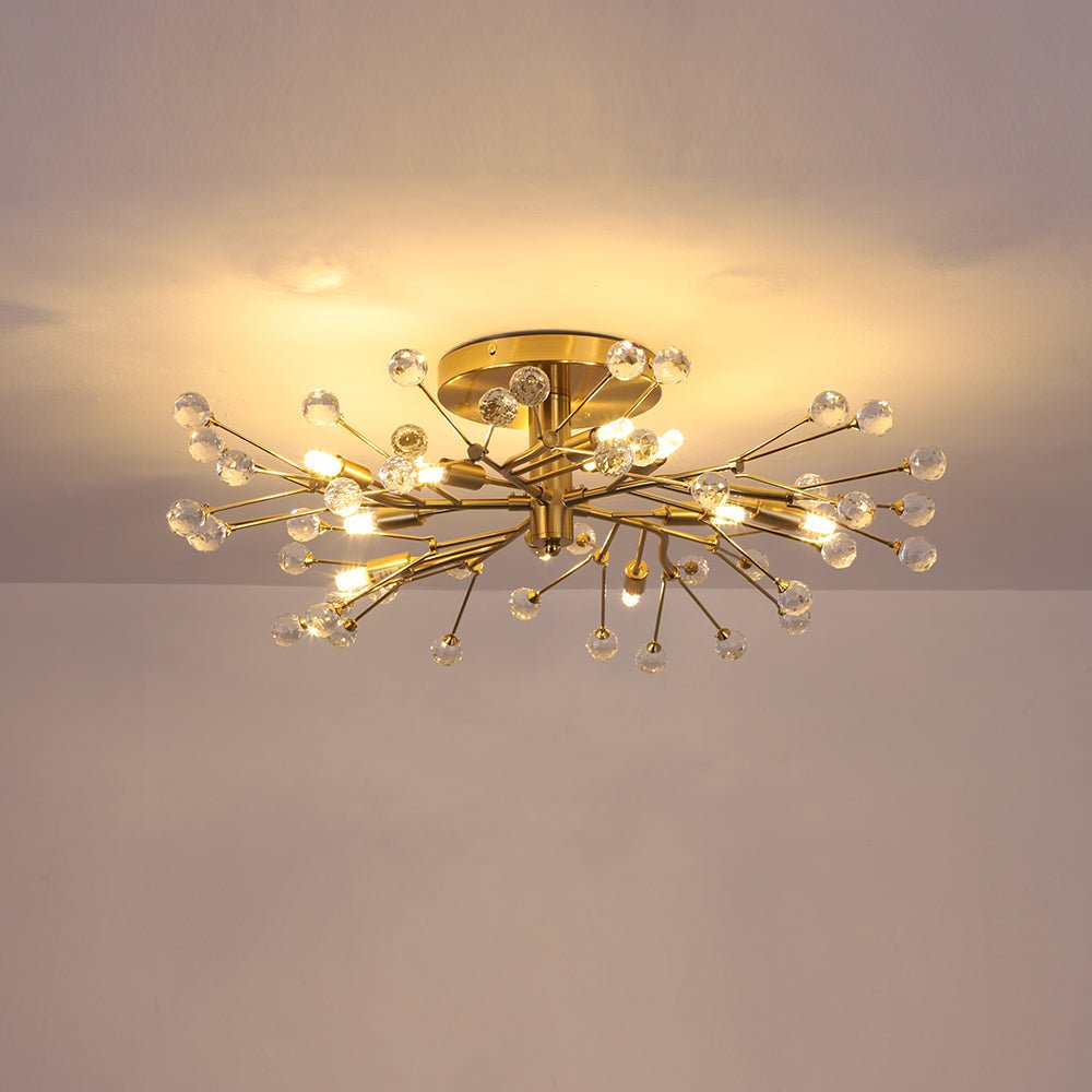 Himinuvox Mid-Century Firework Branching Crystal Semi Flush Mount Ceiling Light