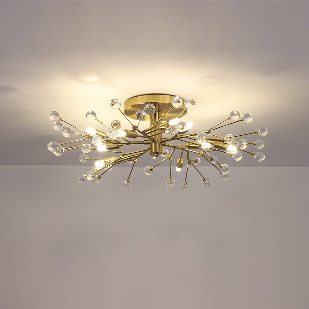 Himinuvox Mid-Century Firework Branching Crystal Semi Flush Mount Ceiling Light