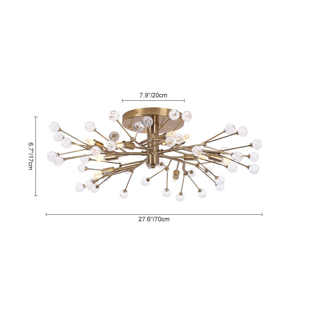 Himinuvox Mid-Century Firework Branching Crystal Semi Flush Mount Ceiling Light