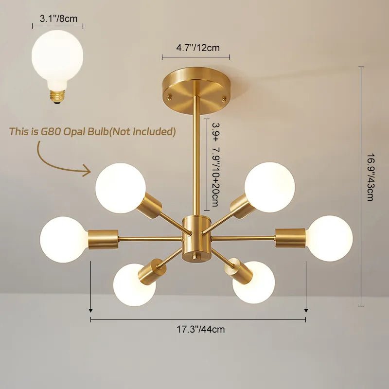Blikuvo Mid-Century Modern Brass Sputnik Metal Ceiling Light