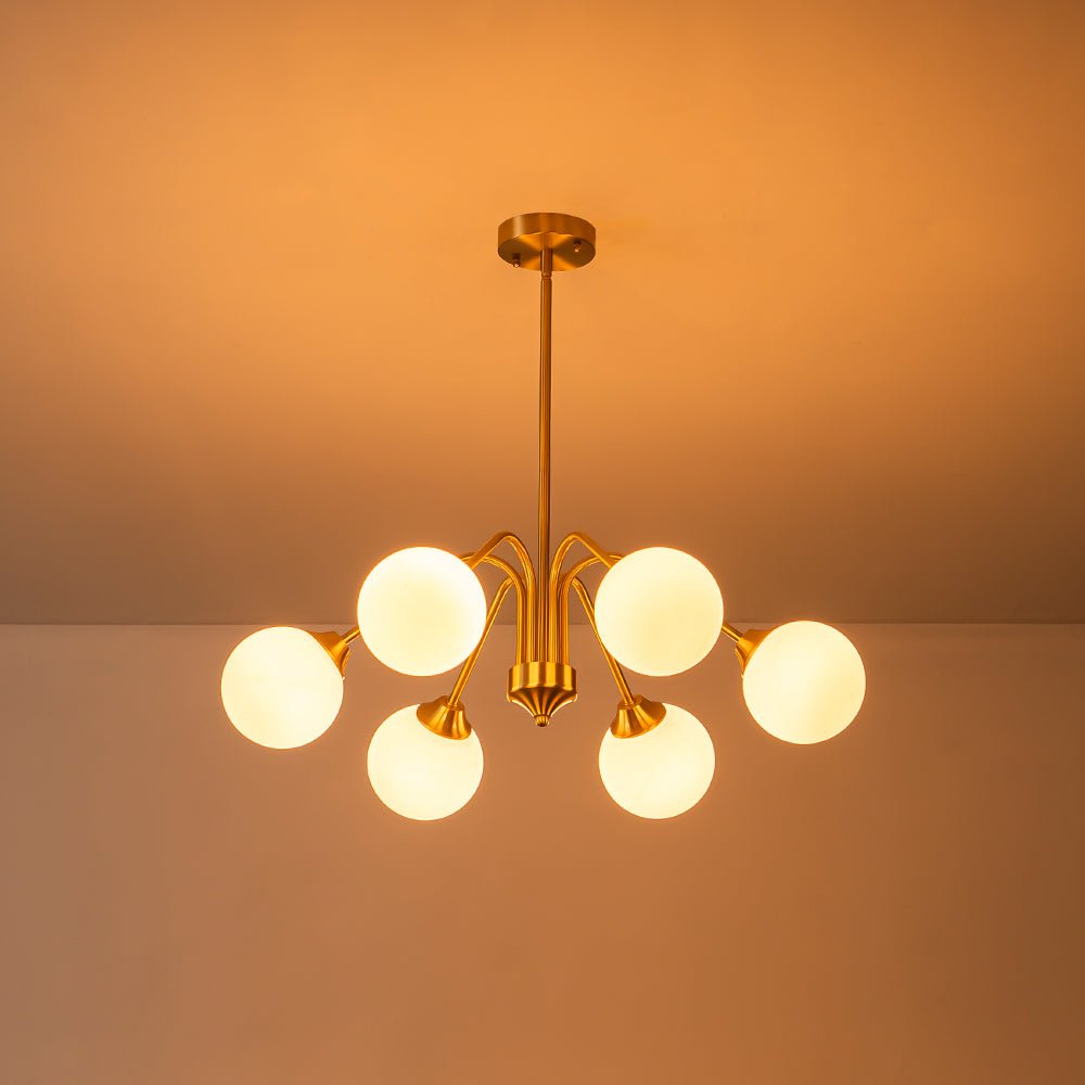 Caelix Mid-Century Globe Sputnik Opal Glass Chandelier