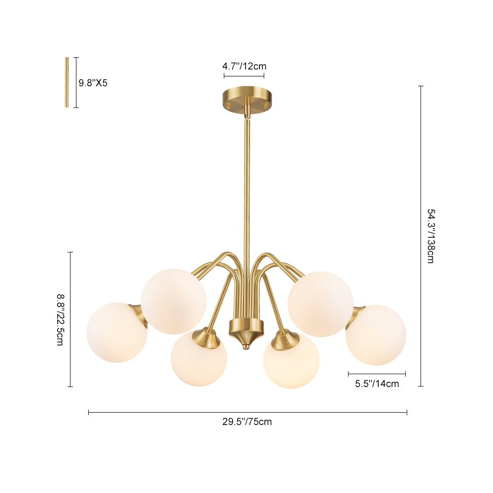Caelix Mid-Century Globe Sputnik Opal Glass Chandelier