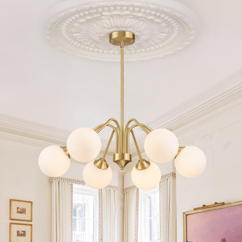 Caelix Mid-Century Globe Sputnik Opal Glass Chandelier