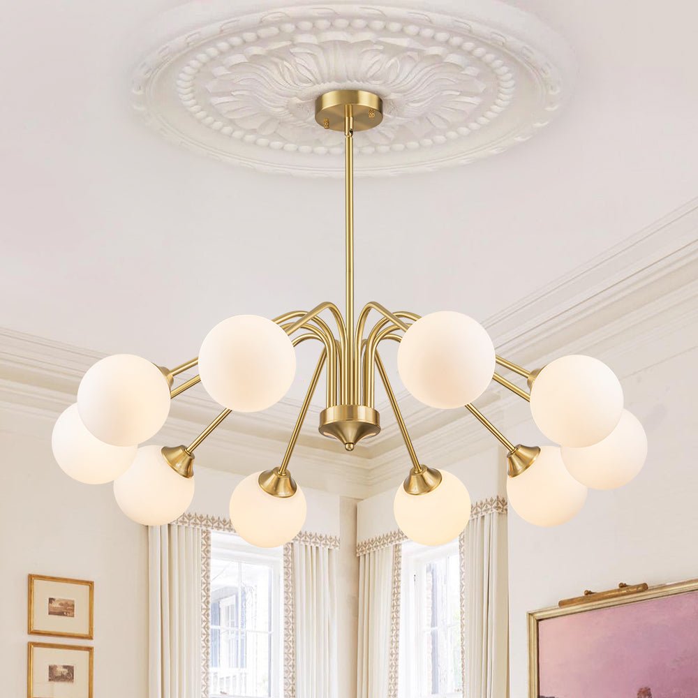 Caelix Mid-Century Globe Sputnik Opal Glass Chandelier