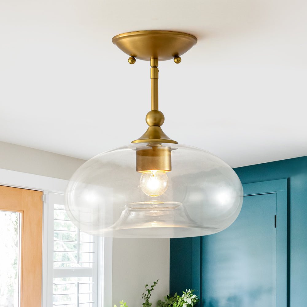 Rauduvum Modern Round Donut Glass Semi Flush Mount Ceiling Light
