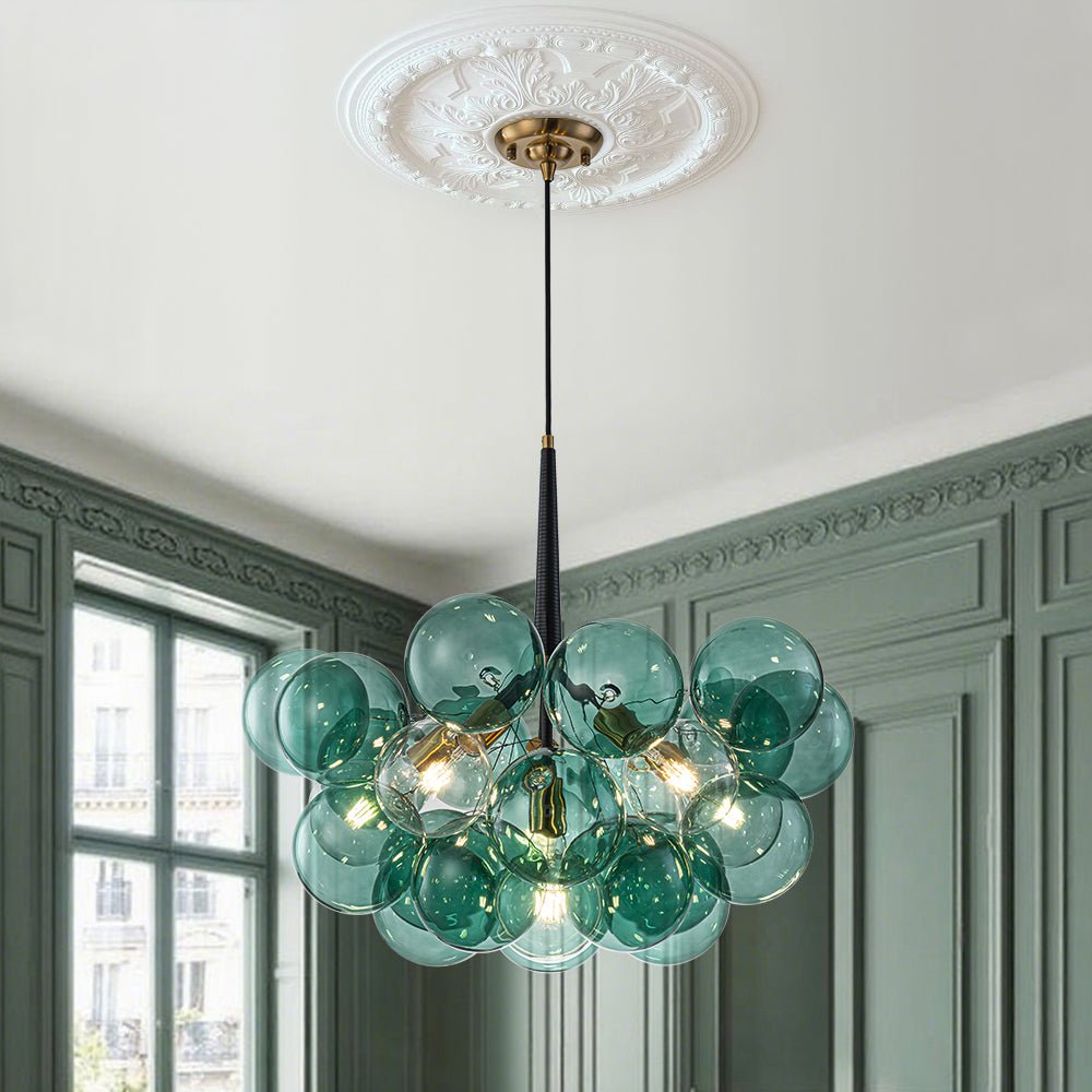 Qvistun Modern Cluster Green Globe Bubble Glass Chandelier