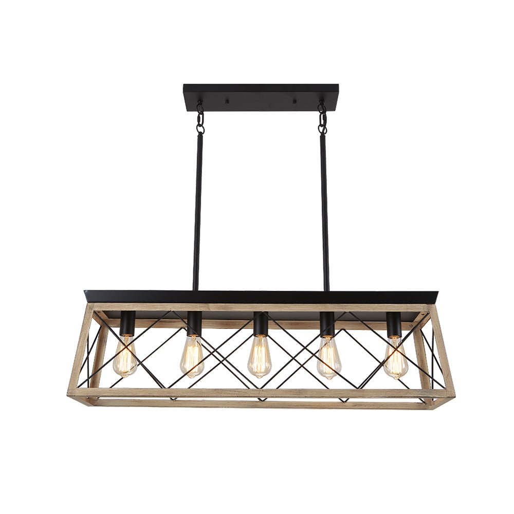 Modern Linear Faux Wood Chandelier Pendant Light - Lamp Copper