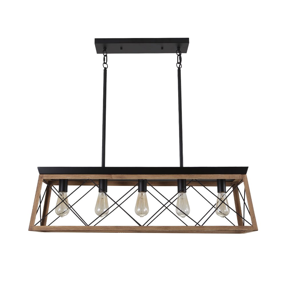 Modern Linear Faux Wood Chandelier Pendant Light - Lamp Copper