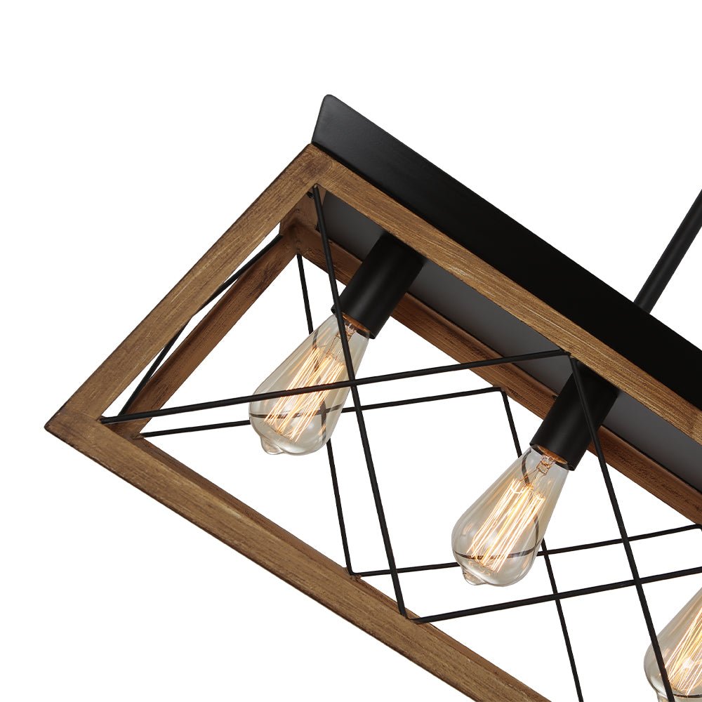 Modern Linear Faux Wood Chandelier Pendant Light - Lamp Copper