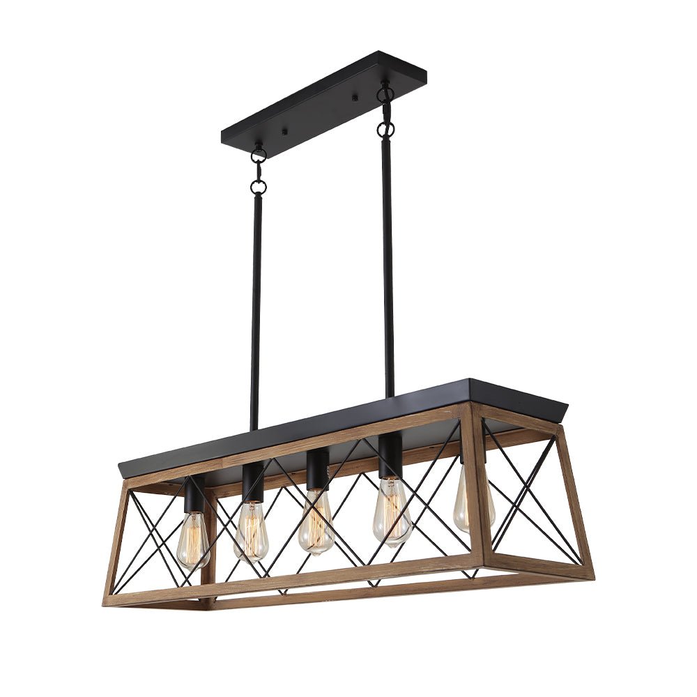 Modern Linear Faux Wood Chandelier Pendant Light - Lamp Copper