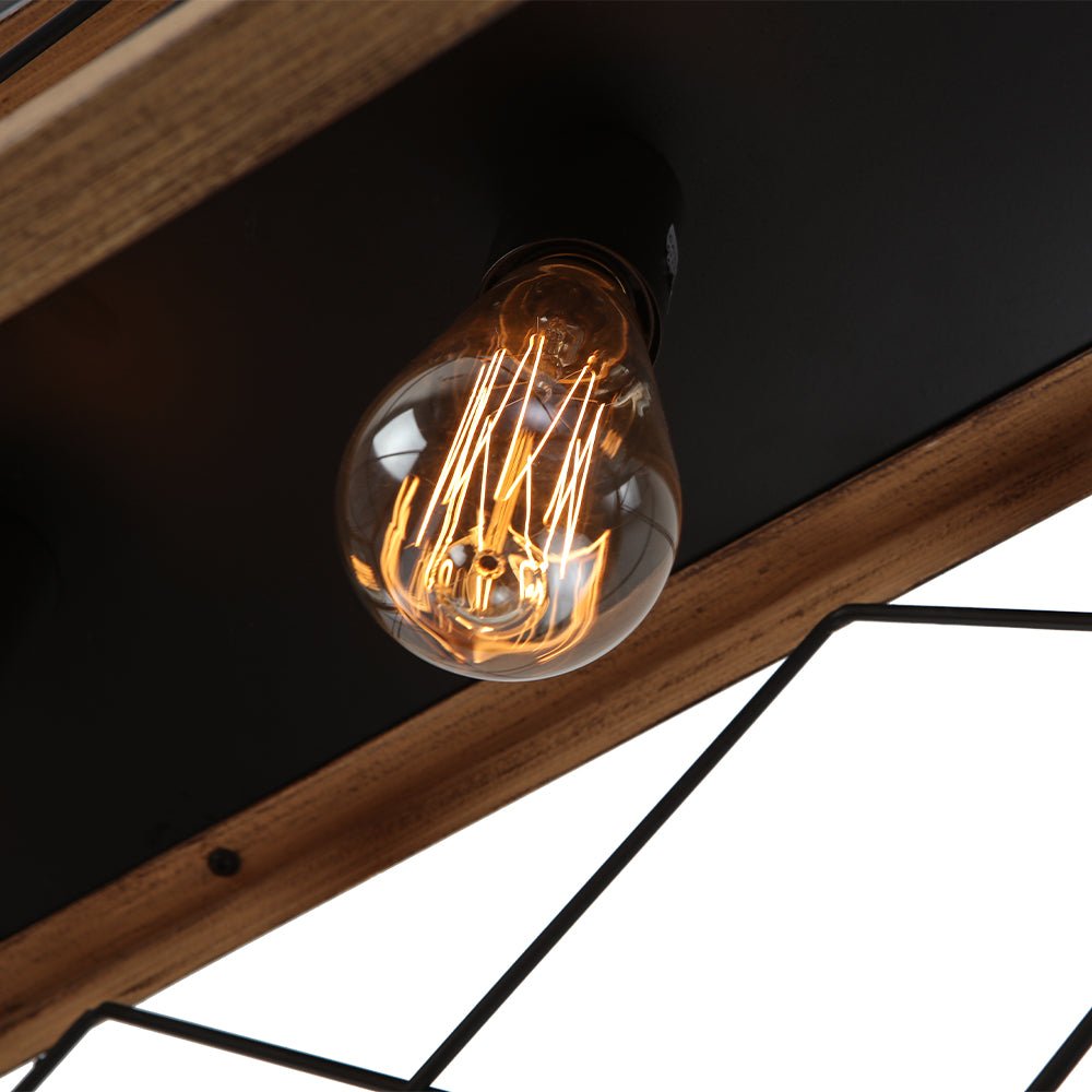 Modern Linear Faux Wood Chandelier Pendant Light - Lamp Copper