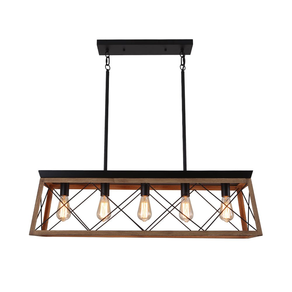 Modern Linear Faux Wood Chandelier Pendant Light - Lamp Copper