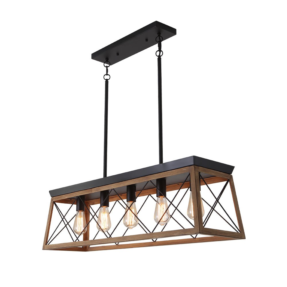 Modern Linear Faux Wood Chandelier Pendant Light - Lamp Copper