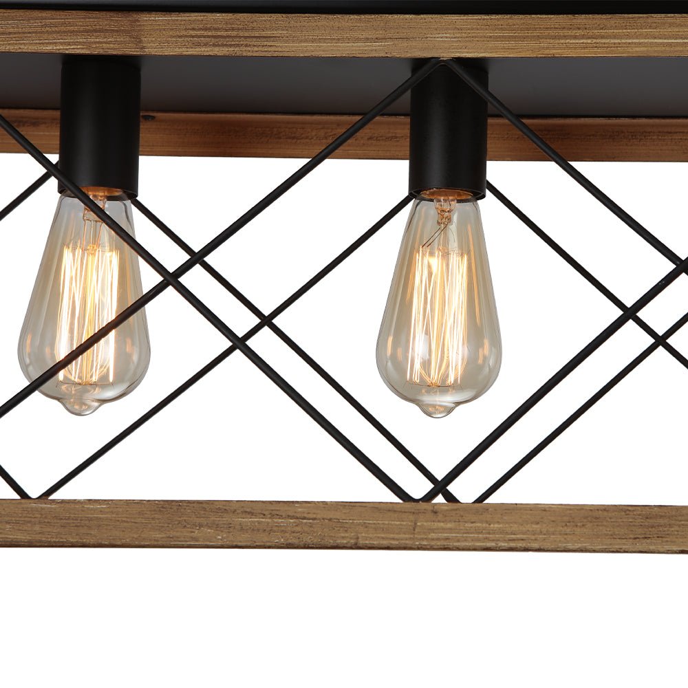Modern Linear Faux Wood Chandelier Pendant Light - Lamp Copper