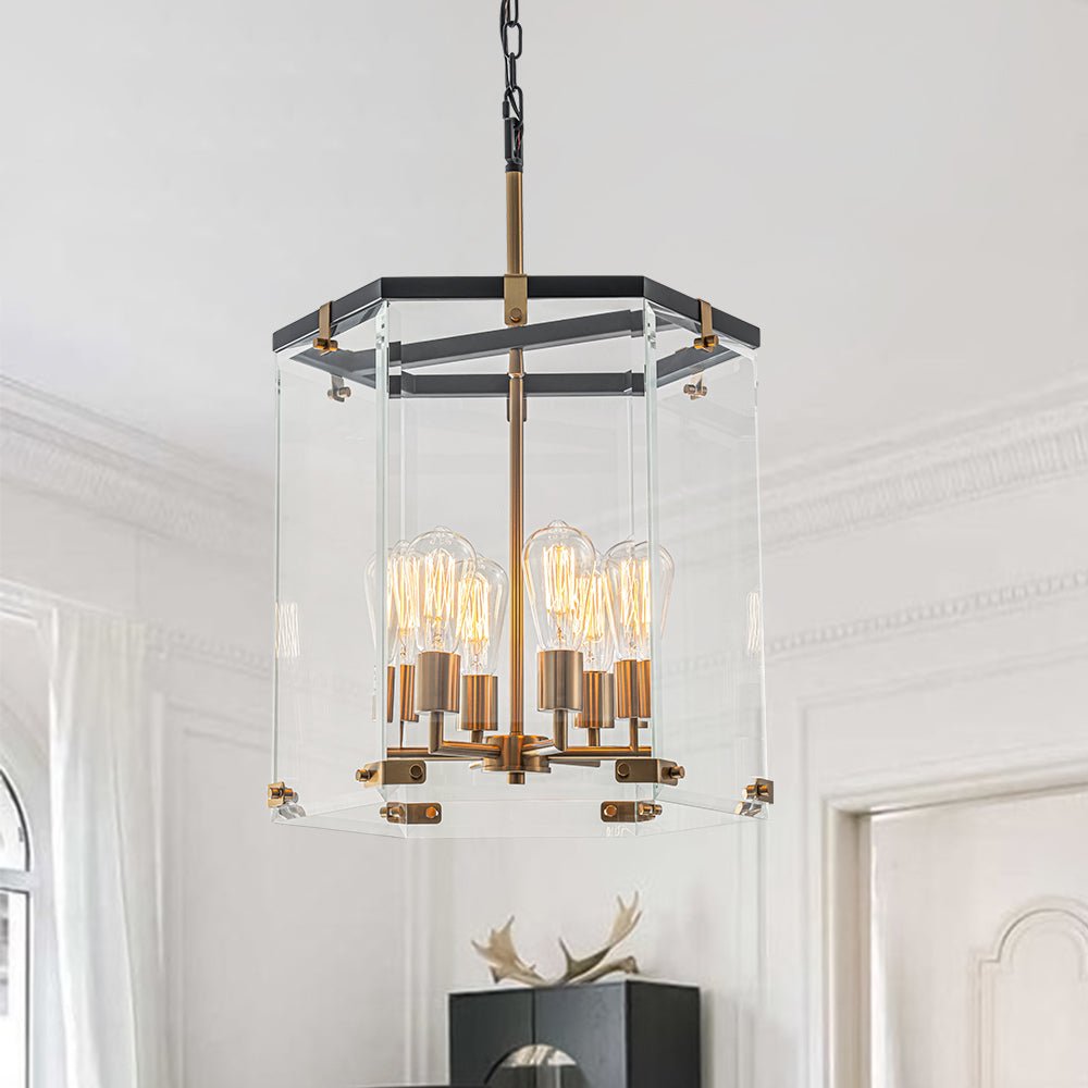 Dvaluva Modern Farmhouse Clear Large Glass Lantern Pendant Light