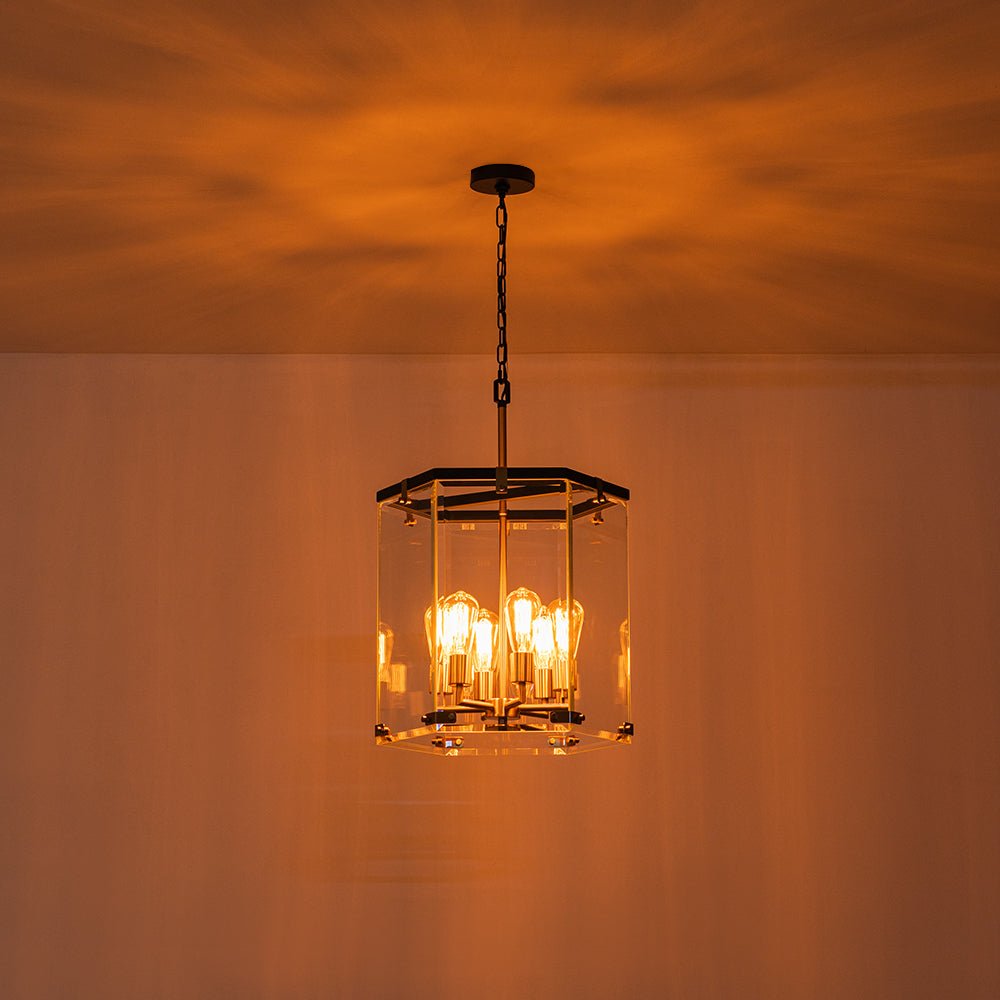 Dvaluva Modern Farmhouse Clear Large Glass Lantern Pendant Light