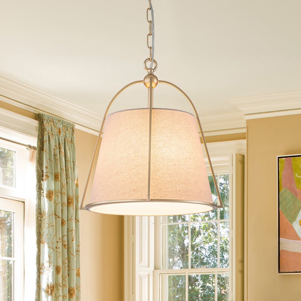 Dvaluvyt Modern Ivory Conical Drum Linen Pendant Light
