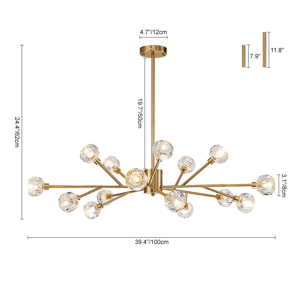 Jarnbruvya Modern Mid-century Sputnik Brass Crystal Chandelier